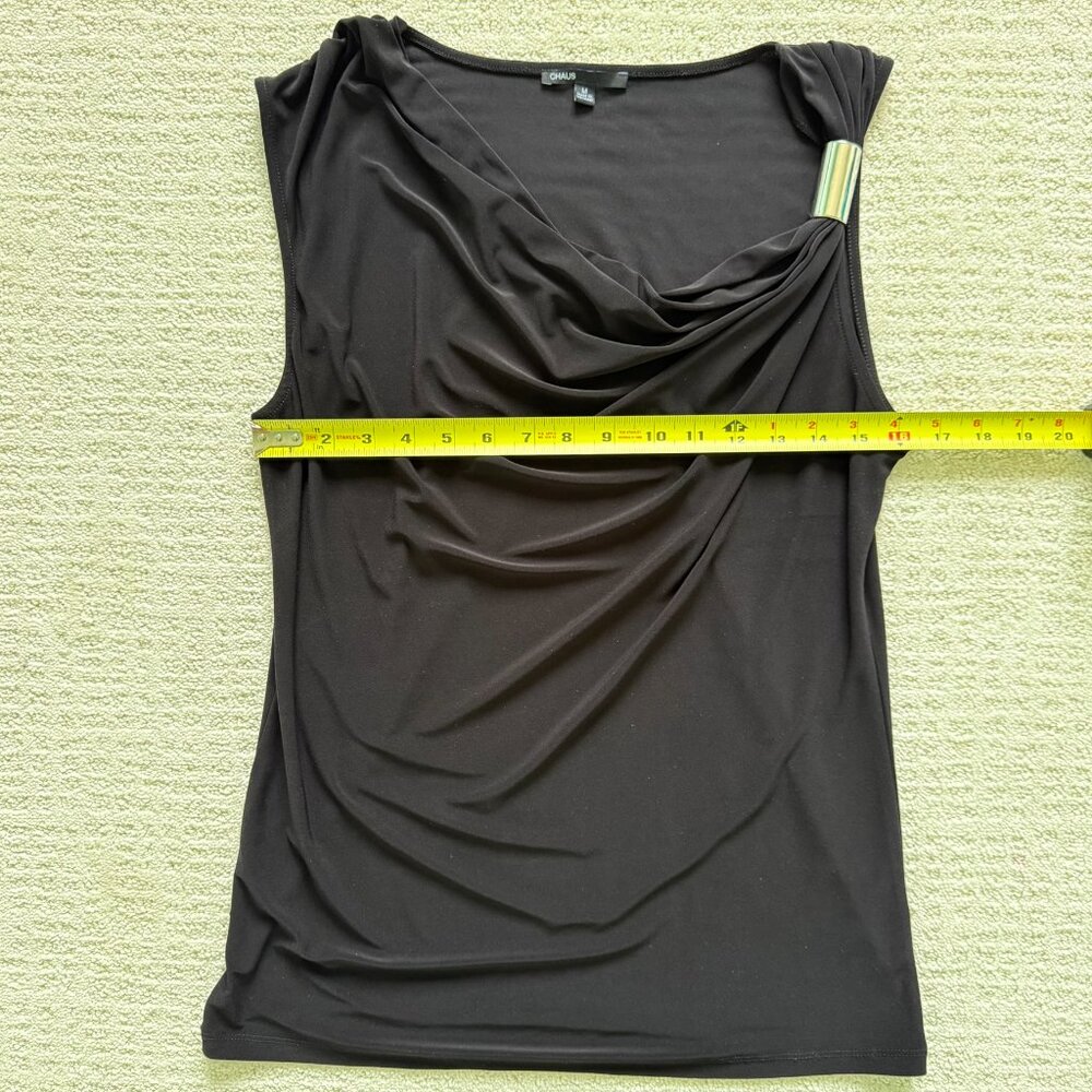CHAUS | Women's Sleeveless Black Drape Neck Top Shirt Silver Ornament Sz M - Picture 3 of 4